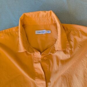 Calvin Klein Extra Large Women's  100% Cotton Long Sleeve Button Down Orange Top